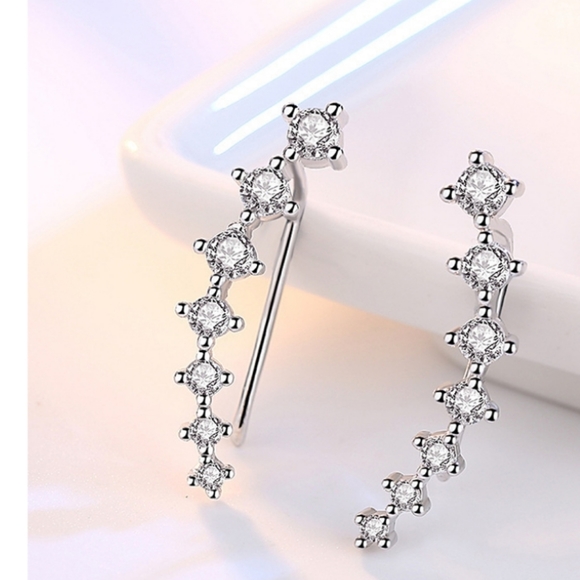 NEW 925 Sterling Silver Diamond Star Ear Climbers - Picture 4 of 16